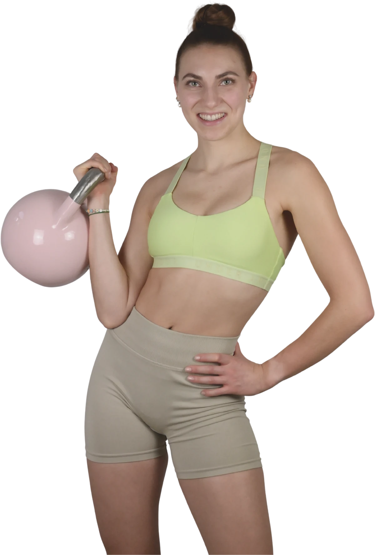 Anna Hanses mit ihrer rosa Kettlebell, freigestelltes Original